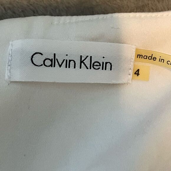 Calvin Klein Shift Dress White Cotton Twill Silver Accent Midi Sleeveless 4 - Picture 6 of 7